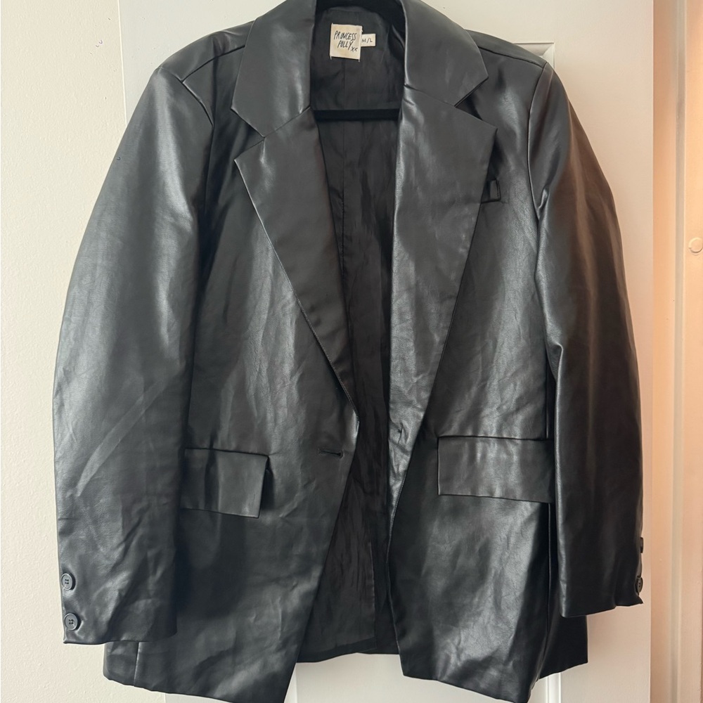 Black Faux Leather Blazer
